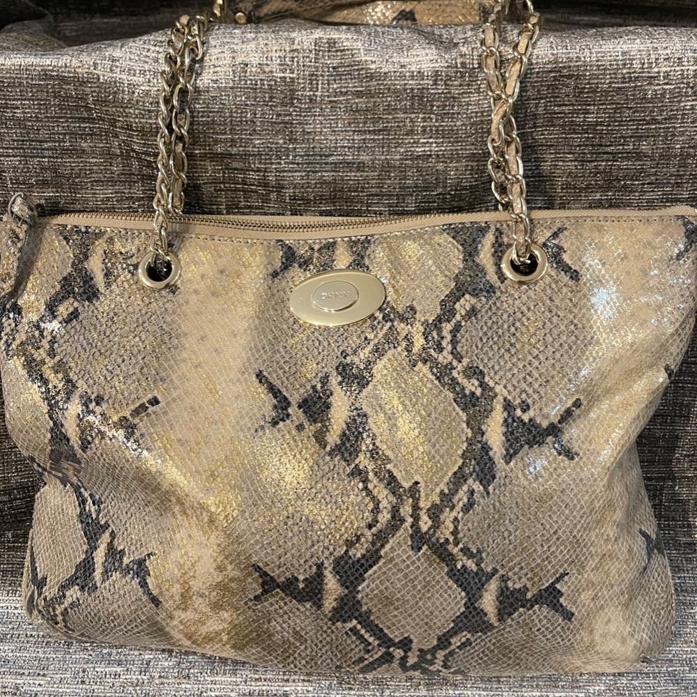 Dkny Metallic Python Snakeskin Chain Shoulder Bag… - image 2